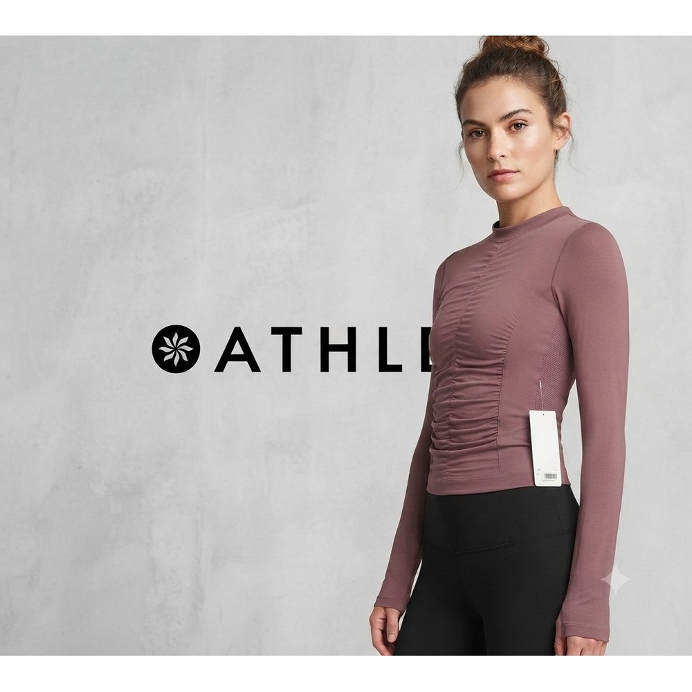 Athleta Foresthill Ascent XS Mauve Purple Ruched Seamless Long Sleeve Mock Neck